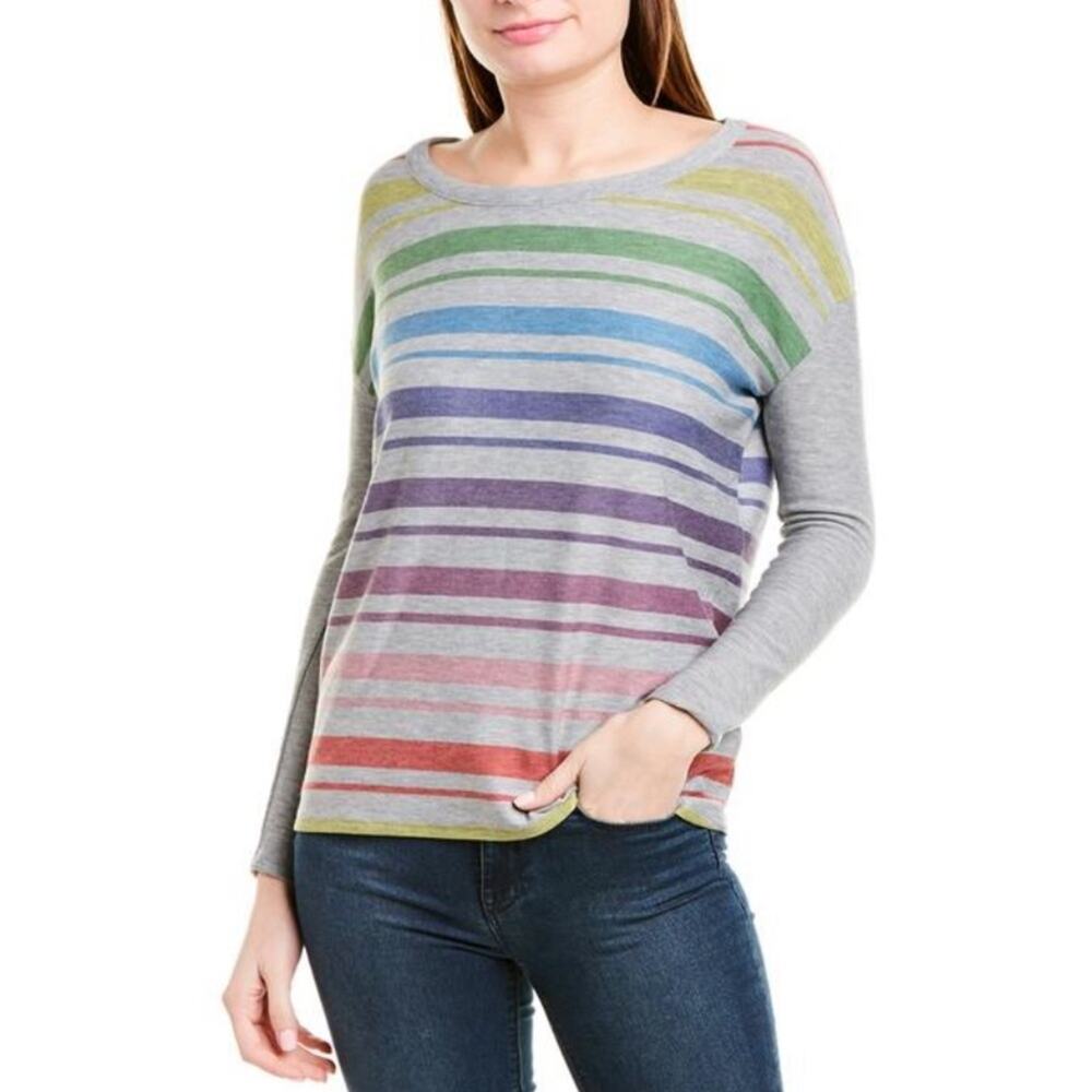 Chaser Rainbow Striped Long Sleeve T-Shirt Grey Loungewear Comfy Loose Fit XS